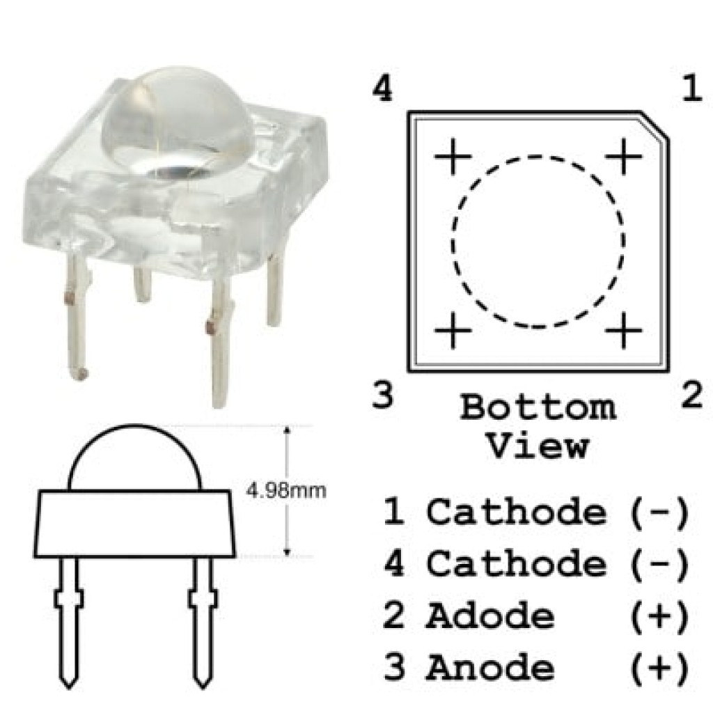 100-Pack 5mm White Piranha Superflux LEDs – Dome Wide Angle, 4-Pin, Bright