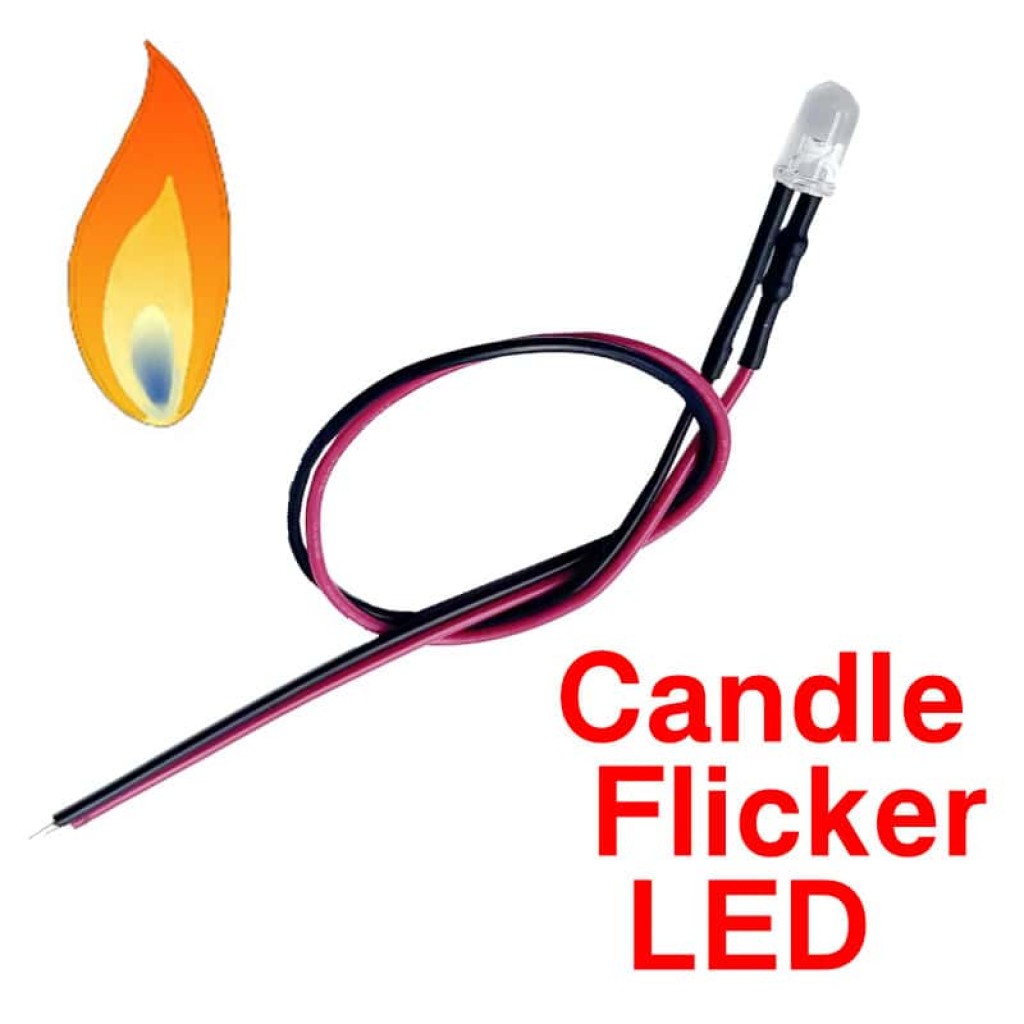 Prewired 5mm Candle Flicker LED (5V-14V DC) Prewired 5mm Candle Flicker LED for Model Railroads and Dioramas