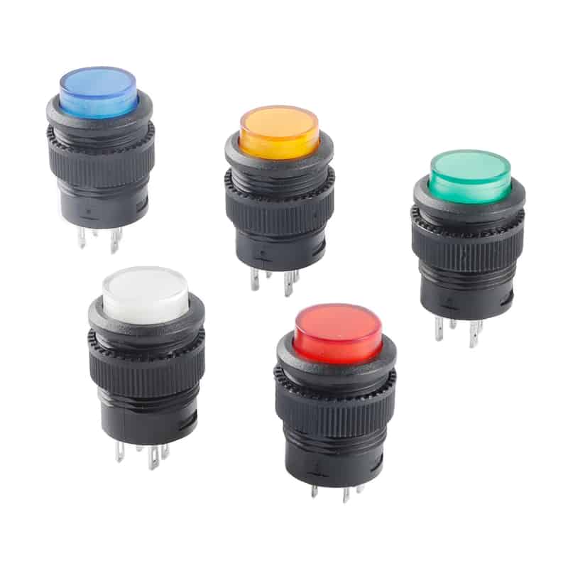 16mm NormallyOpen Momentary Pushbutton with LED Backlight PCBoard.ca