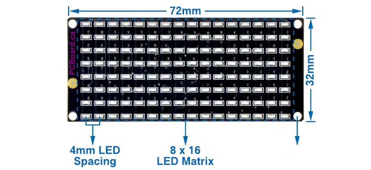 AIP1640 8x16 LED Matrix Dimensions