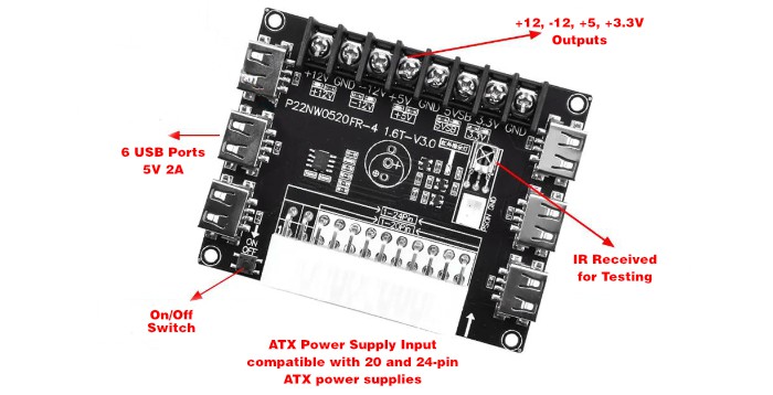 ATX Power Supply Breakout Board - Features