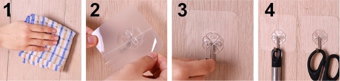 Adhesive clear wall hook installation steps