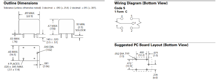 T72M5D155-12 Dimensions, Wiring and PCB Layout